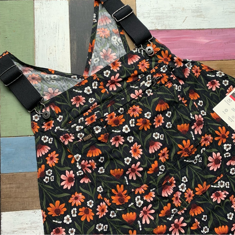 NWT Duluth 3X x31L Heirloom Gardening Bib Overalls Black Cornflowers Farm Bibs